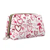 Kozmetik çantalar kırmızı pembe aşk kalp makyaj çantası deri kadınlar seyahat tuvalet çantası portatif depolama kız arkadaş karısı hediyeler
