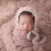 Blankets 2Pcs Born Pography Props Fluffy Stretch Knit Wrap Cute Mesh Hat Set Baby Infant Blanket Cap Po Backdrops Kit