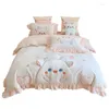 Bedding Sets Korean Cute Washed Cotton 4 Pcs Set Affixed Cloth Embroidered Quilt Cover Bed Sheet 3pcs Girls'