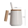 Canecas 500ml vintage punho de madeira cerâmica caneca de café com tampa porcelana chá copo de leite drinkware presente para casal escritório