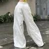 Pantalons pour femmes Collection Blanc Simple Plaine Taille Haute Filles Pantalons en Jean Droit Poche Femmes Cargo Entraînement Casual Streetwear