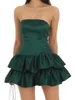 Casual Dresses Women Evening Party Tube Top Dress Solid Color Strapless Ruffle Layered A-line Summer Sexy Elegant
