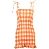 Casual Dresses For Women With Check Printing High-Waist Slim-Fit Checkered Ruffled Suspender Dress Wood Ears Female