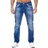 Herren Jeans Denim Hose Slim Fit Double Line Klassisch Dreifarbig Bleistift Reißverschluss Tasche Kleines Bein Y2k Lässig