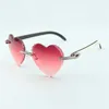 Venta directa nuevas gafas de sol con lentes de corte en forma de corazón y diamantes 8300687 patillas de cuerno de búfalo híbrido negro blanco natural tamaño 58-18-140 mm