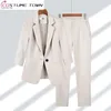 2023 Giacca estiva sottile Blazer Casual Pantaloni larghi a due pezzi Set da donna elegante Abiti da ufficio Abbigliamento da lavoro 240102