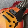 Grote 7-snarige Sunburst Flame Maple Semi-holle body elektrische gitaar Lock-tuners