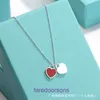 Family T Double Ring Tifannissm Necklace Enamel Heart High Version Love Blue Pink Red shaped Collar Chain Simple and Luxury Pendant Have Original Box