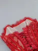 Robes décontractées VC Robe de Noël pour femmes dentelle rouge sexy sans bretelles sans manches mince souper court avec lacets