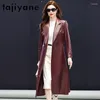Tajiyane – Trench-Coat en peau de mouton véritable pour femme, veste longue et Slim, coupe-vent, ceinture élégante, haute qualité, hiver 2024
