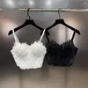 Kvinnors tankar 2024 Vår sommar V-ringning Camisole Kvinnor Bustier Bra Real Feather Decoration Sexig Croped Top Outer Wear Female Y4825