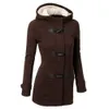 Veste à capuche en coton mélangé pour femme, manteau classique en cuir de corne avec boucle, 240103