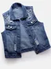 Denim Donna Gilet Perle di lusso Moda Strappato Autunno Jeans Giacca senza maniche Cappotto corto allentato Gilet causale 5XL 240102