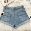 Shorts Femmes Jean Femmes Reliure Taille Haute Poches A-ligne Style Coréen Vêtements Vintage Solide Jambe Large Streetwear Été Drop