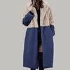 Kadın ceketleri vizon polar eklenmiş renk blok ceket kadın kış kalın sıcak yaka sahte bulanık ceket orta uzunlukta palto