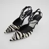 Sandały Strappy moda kobiet Zebra Zwierzęcowe pięty kobiety wysokie obcasy Kobiety Pumps Stoletto Slingback Buty dla kobiet