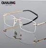 QianJing Alloy Rimless Optical Eyeglasses Rimless Spectacle Frame Men Gents Frameless Clear Glasses Gold Prescription Eyewear2564147