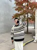 メンズセーターニットセーター男性クルーネックグリーンプルオーバーズラウンドカラーストライプフットウール韓国の秋の服