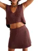 Casual Dresses Women 2 Piece Vacation Outfits Solid Color V Neck Tank Top och Eltic Mini kjol Summer Beach Streetwear