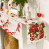 Romentic Loving Heart Rose Table Runner per San Valentino Natale, decorazione da tavolo da pranzo di lino per la festa all'aperto interno