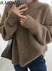 Maglioni da donna Maglione lavorato a maglia allentato Maglioni da donna Manica lunga Pullover da donna Casual 2024 Autunno Inverno Colore Kaki Grigio Weater