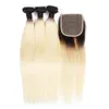 Tisse KISSHAIR T1B613 cheveux raides armure 3 paquets avec fermeture couleur blonde extension de cheveux vierge européenne cheveux brésiliens