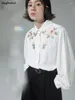 Blusas femininas chiques bordados camisas florais moda feminina solta lazer jovem doce all-match sólido simples tops meninas streetwear ins