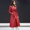 Giacca in pelle da donna 2024 genuina per le donne Cappotto lungo in pelle di pecora di fascia alta Cintura coreana Trench Giacche Chaque