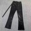 الجينز R-O للرجال النسخة الصحيح من Micro Horn Wax Pants R-O Dark Black Style Pure Hand Pritted Pritted Coded Disual Slim Fitting