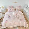 Set di biancheria da letto Stile principessa Cartone animato in puro cotone Cuscino gratuito Set da 4 pezzi Ragazza per bambini in stoffa ricamata