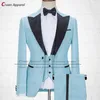 Men's Suits 2024 Tailor-made Gray For Men Slim Fit Groom Groomsman Wedding Tuxedos Elegant Dark Gold Blazer Vest Pants 3Pcs Set