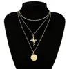 Pendant Necklaces Golden Stainless Steel Choker Chain Fashion Jewelry Cross Rose Multi Layered Geometric Coin Necklace Women Relief Figure