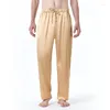 Męskie spodnie moda codzienna swoboda mężczyźni luźne jedwabne satynowe piżamę odzież nocną śp.