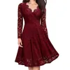 Casual Dresses Hollow Out Dress Women Vintage Red Long Sleeve Elegant Party Wedding Female 2024 Autumn One Piece Korean Fashion