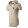 Men's T Shirts 2024 Summer Casual Solid Color Hooded T-shirt Zippered Long Round Neck Versatile Loose Large Short Sleeve Top