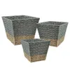 Lot de 3 paniers de rangement carrés gigognes en jonc de mer, 2 couleurs, gris naturel, Toy s Laundry 240103