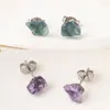 Stud Earrings Irregular Natural Amethyst Vintage Purple Crystal Stone For Women Minimalist Jewellery