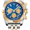 46mm Mannelijke Horloge Quartz Chronograaf Mannen horloge Goud Zwart Blauw Lederen Roestvrij Stalen Band Saffier Kristal Waterproof163L