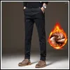 Pantalones para hombres Ropa de marca Invierno Fleece Cálido Casual Hombres Algodón Cintura elástica Marrón Gris Sarga Trabajo Slim Flocado Pantalones de carga Masculino