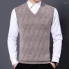 Men's Sweaters Warm Wool Knit Vest 2024 Autumn Winter Casual V-Neck Waistcoat Sleeveless Pure Cashmere Plaid Sweater