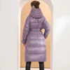 여자 다운 큰 밝은 페이스 재킷 후드 2024 겨울 오리 긴 따뜻한 따뜻한 21c31