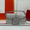 Designer mini haft torebki pojedyncze ramię w torbie damska skórzana skórzana crossbody super błyszcząca kryształowy łańcuch mody obiadowy