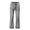 Vintage retalhos masculino queimado jeans y2k streetwear calça perna larga hip hop preto colorblock fino ajuste graffiti denim jeans 240103