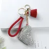 Exquisite Diamond heart tassel car key chain lovely men women cute creative pendant heart-shaped bag ornaments.