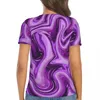 Koszulki damskie Purple marmurowy nadruk T-shirty płyn Casual Deep V Szyjka Krótkie rękaw