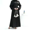 エスニック服エレガントサテンアバヤイスラム教徒のロングドレス女性レースウエストイスラムドレスパーティーガウンドバイトルコヒジャーブローブラマダンイード