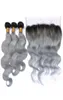 Virgin Peruvian 1b Grey Dwucie body fala ludzkie włosy z 134 pełne koronkowe zamknięcie czołowe Srebrne szare 1b Ombre Fair Bundles1995681