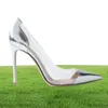 2018 Patent Leather blanc or Sliver Nude Thin High Heel Pompes Plexiglas Clear Pvc Party Chaussures pointues semi-sapatos fémini6056264