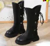 Bottes enfants mi-talons genou haute moto mode hiver filles chevalier long à lacets gladiateur