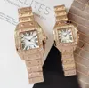Herrkvinnor Titta på full diamant Iced Out Strap Designer Watches Quartz Movement Par Lovers Clock Wristwatch With Box